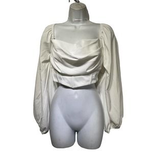 princess polly ariah white long puff sleeve crop top Women's Size 12